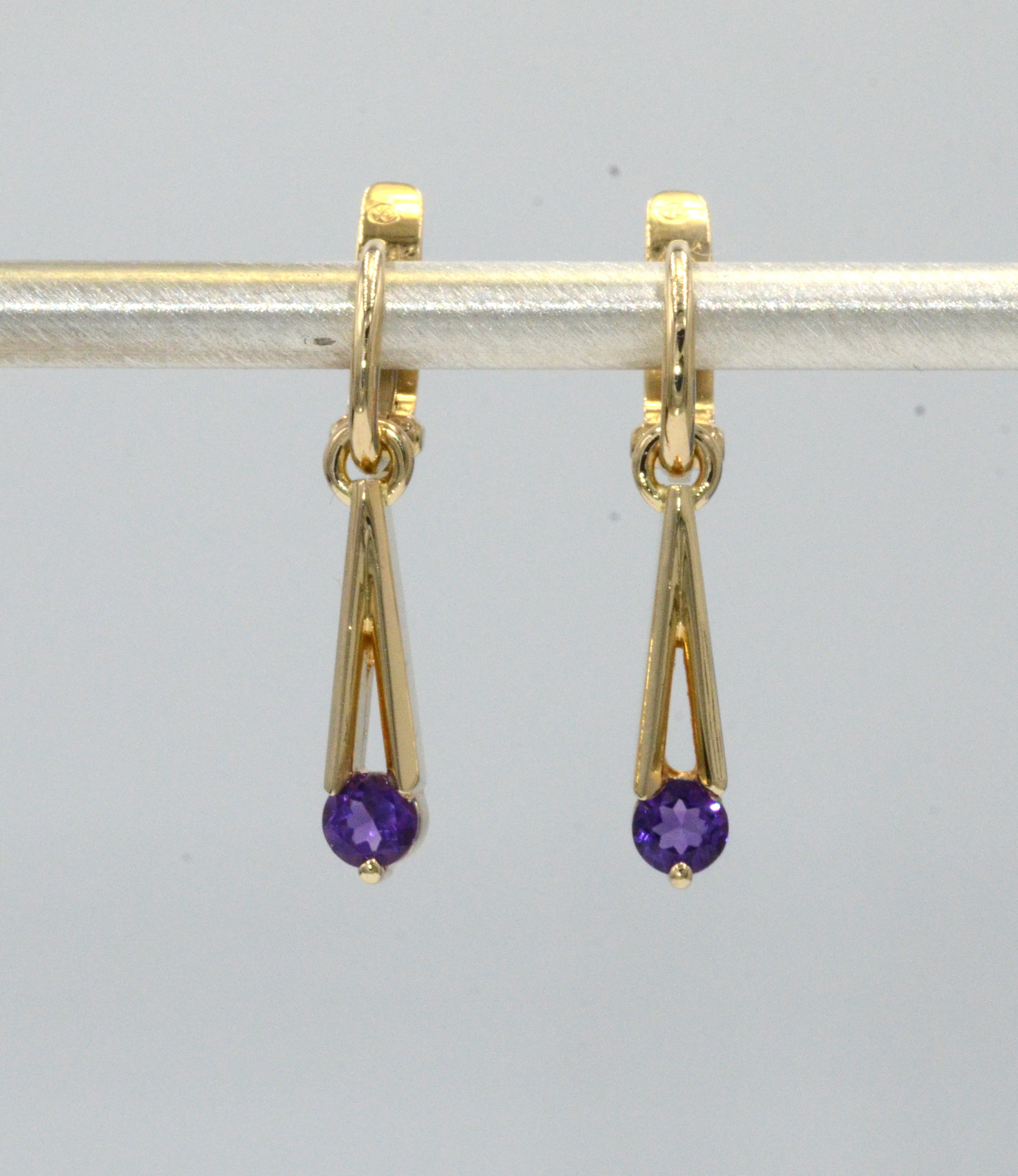 Tuning fork design Euro Charms with Amethyst Gemstone. 3/4 inch long. Euro Charm Earrings to be worn with our signature Euro Wires. Go to "About Store" for more information in regard to our Euro Wires.